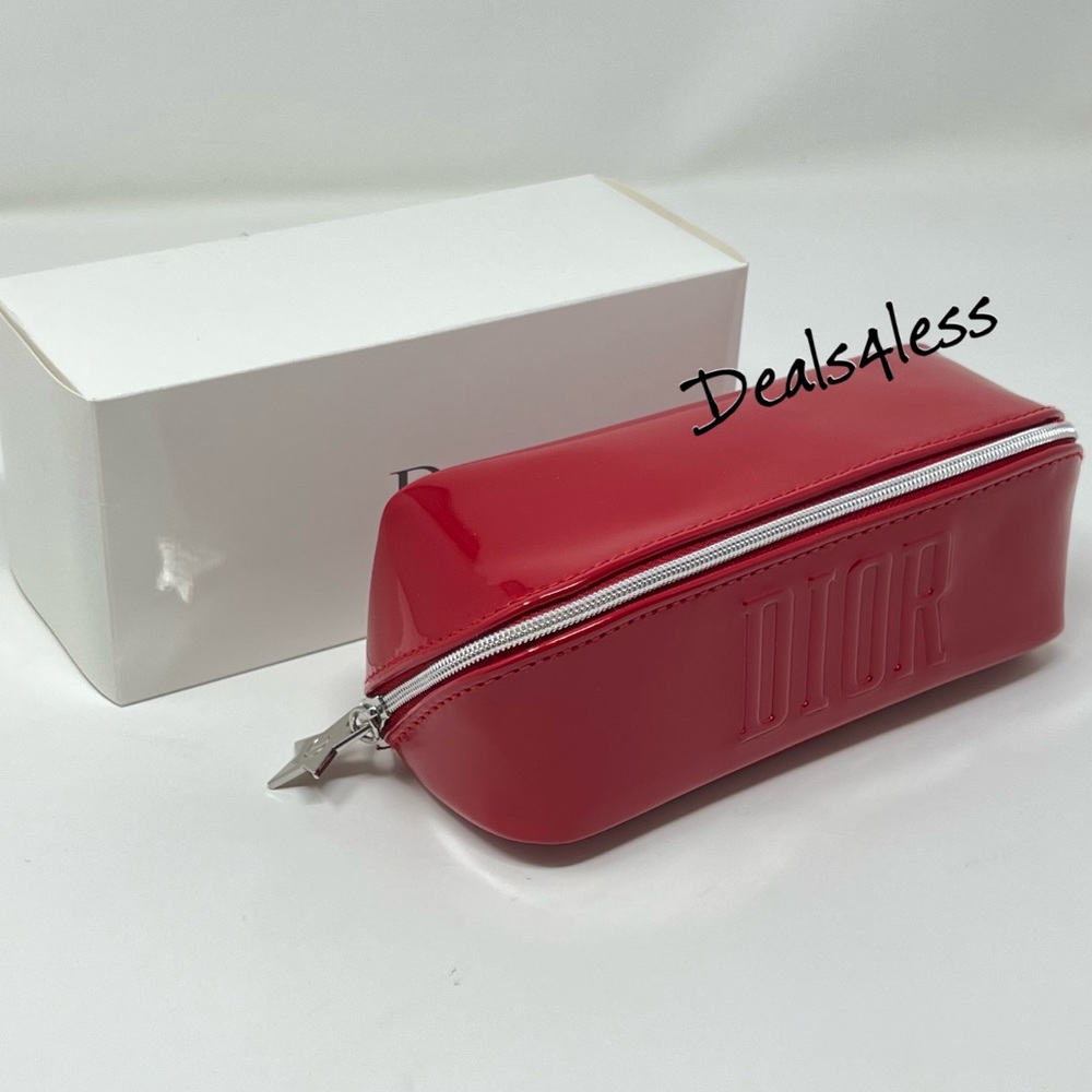 Dior Cosmetic Bag Makeup Case Travel Clutch Wallet Purse Zippered Red LOGO - Picture 2 of 11